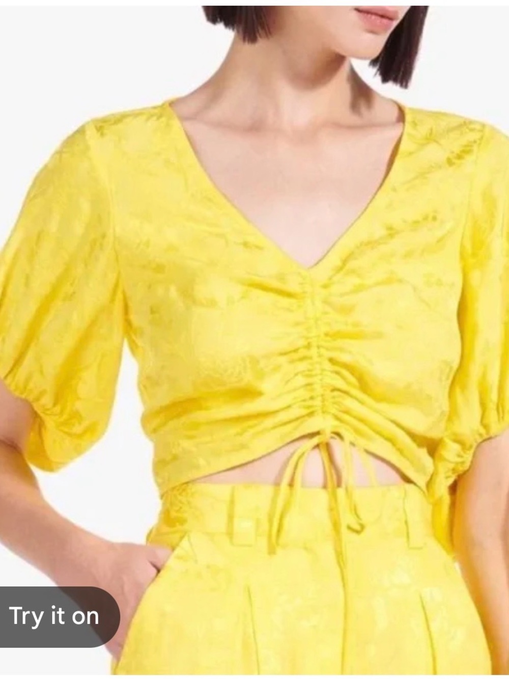 Staud Bloom Top in Buttercup- Yellow Y2K Ruched V-Neck Crop Top - Women's